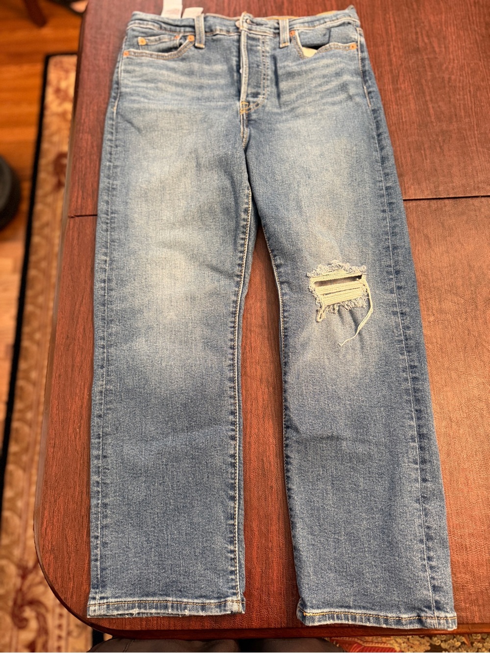 Levi's Light Blue Straight-Leg Jeans with Distressed Knee